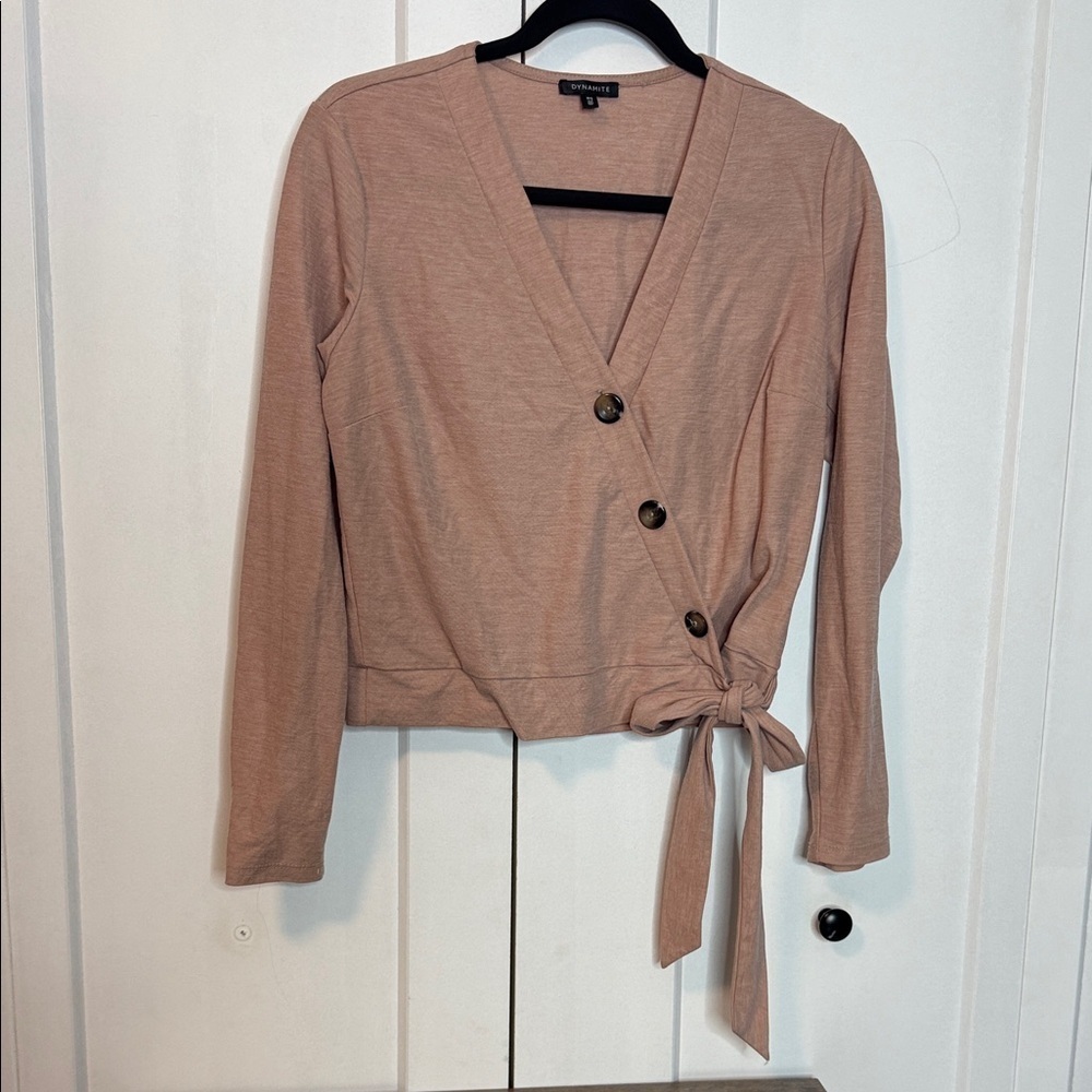 Dynamite Rust Pink Rose Faux Wrap Blouse with buttons - Small